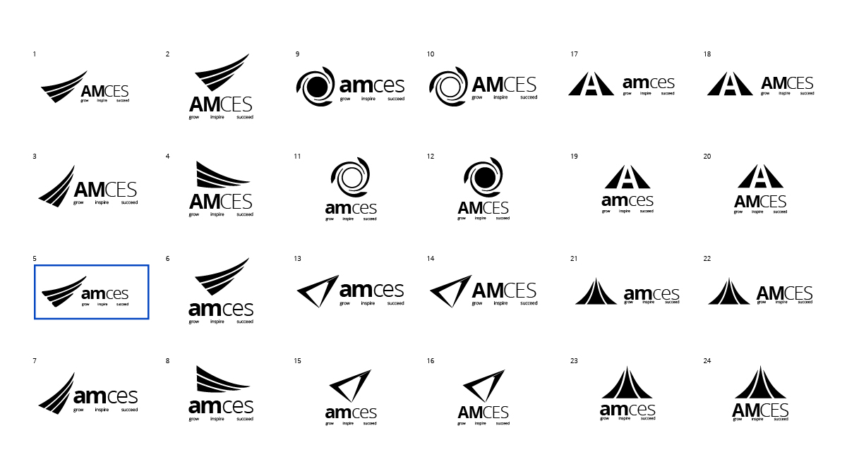 Digital versions of the final concepts of AMCES logos.