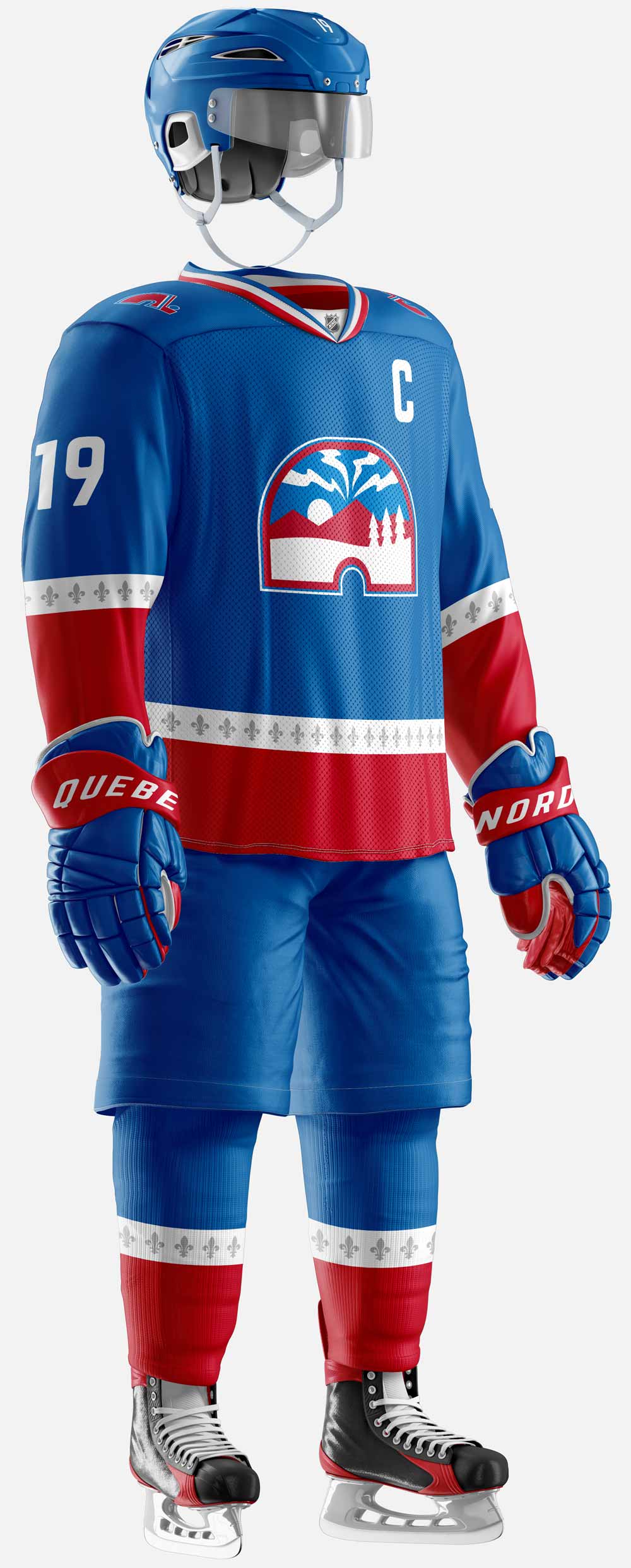 A mock up of the new Québec Nordiques jersey design.