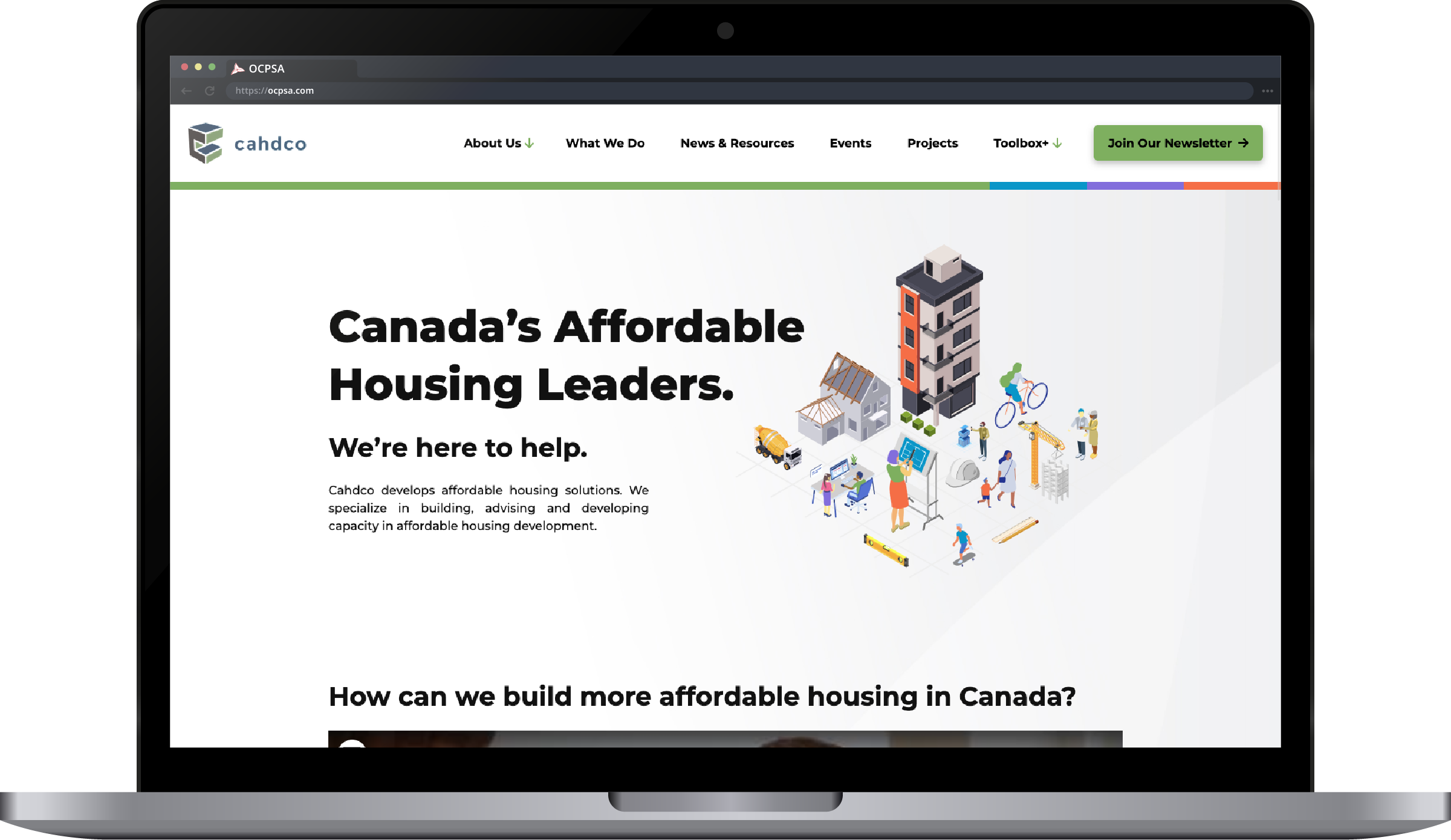 A laptop showing the home page of Cahdco's website