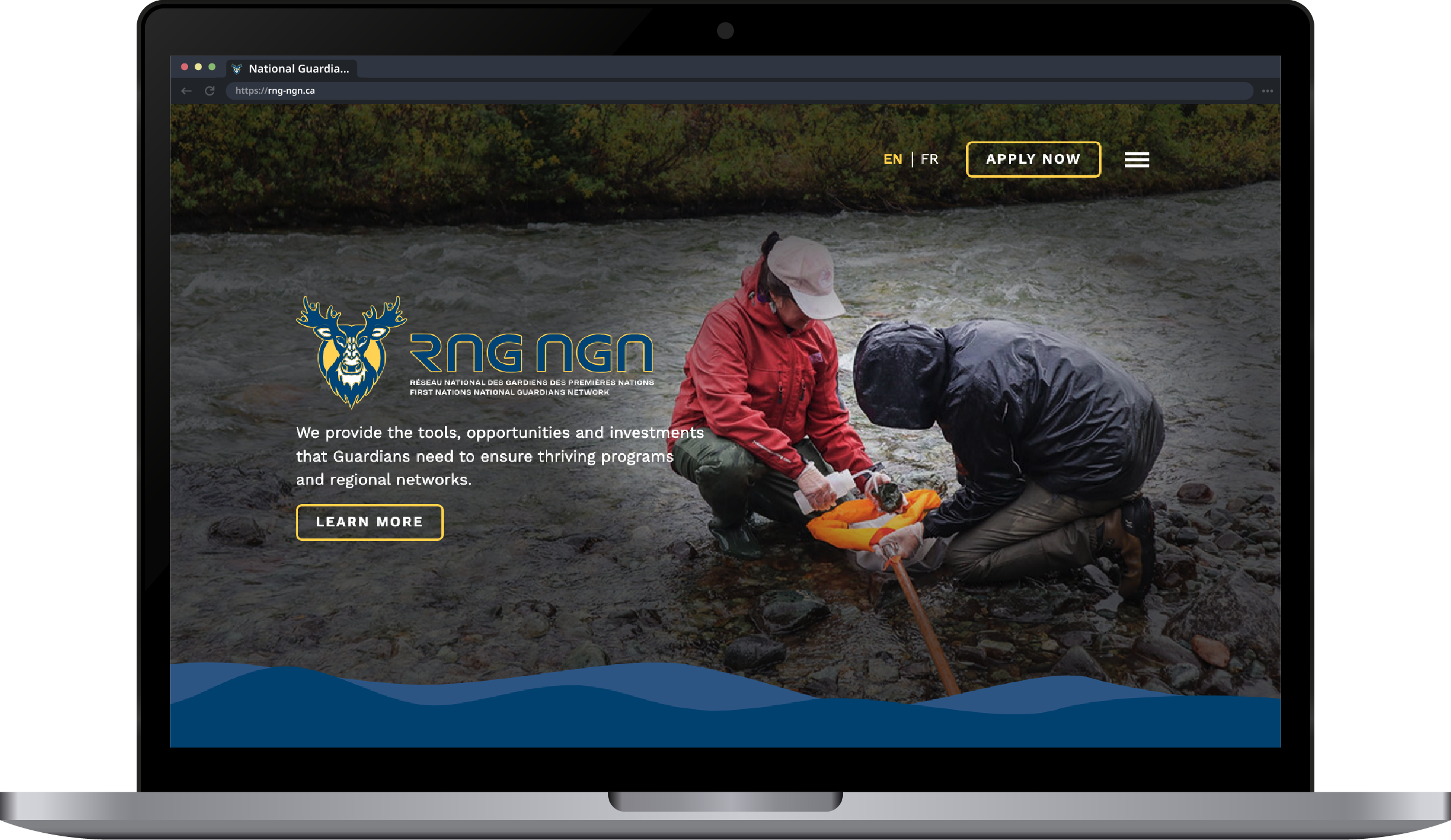 A laptop showing the home page of National Guardians Network
