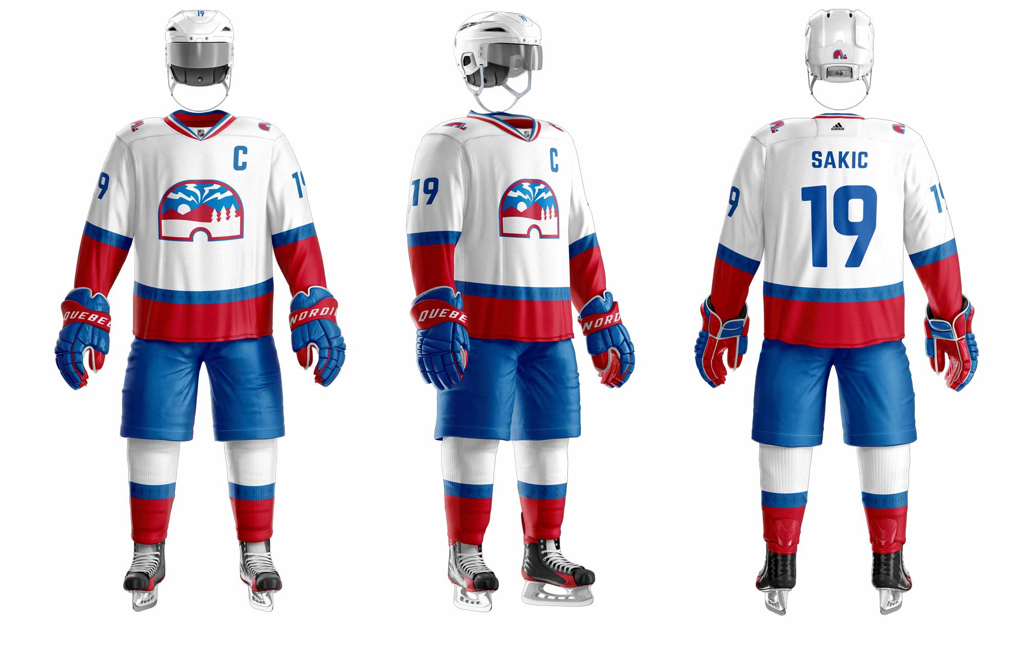 A front, three quarter, and back view of the away jersey.