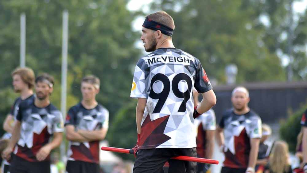 Back view of Quidditch Canada player.