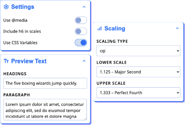 Responsive Type settings options