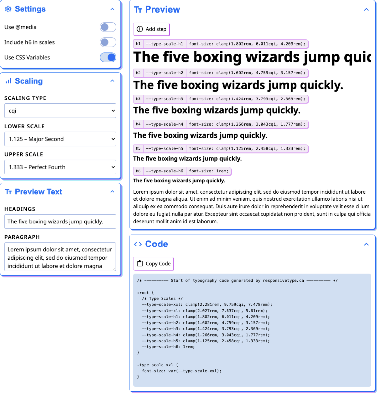 Key features of the Responsive Type app